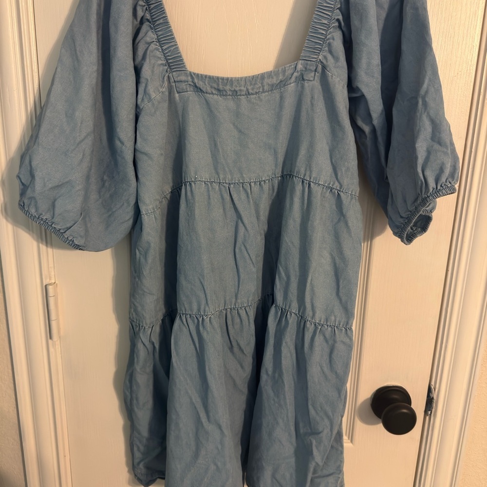 Light Blue Puff Sleeve Dress - Picture 4 of 4